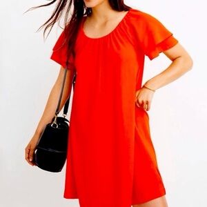 Madewell Texture Thread Red Short Tiered Sleeve Dress XS